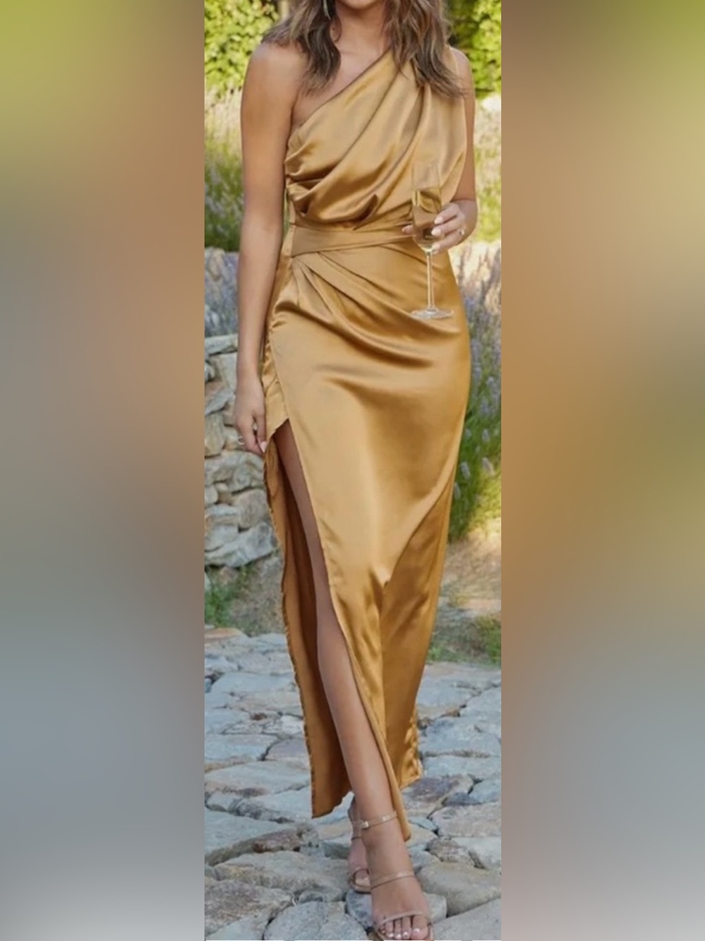Petal & Pup Gold Satin Maxi Dress nwot